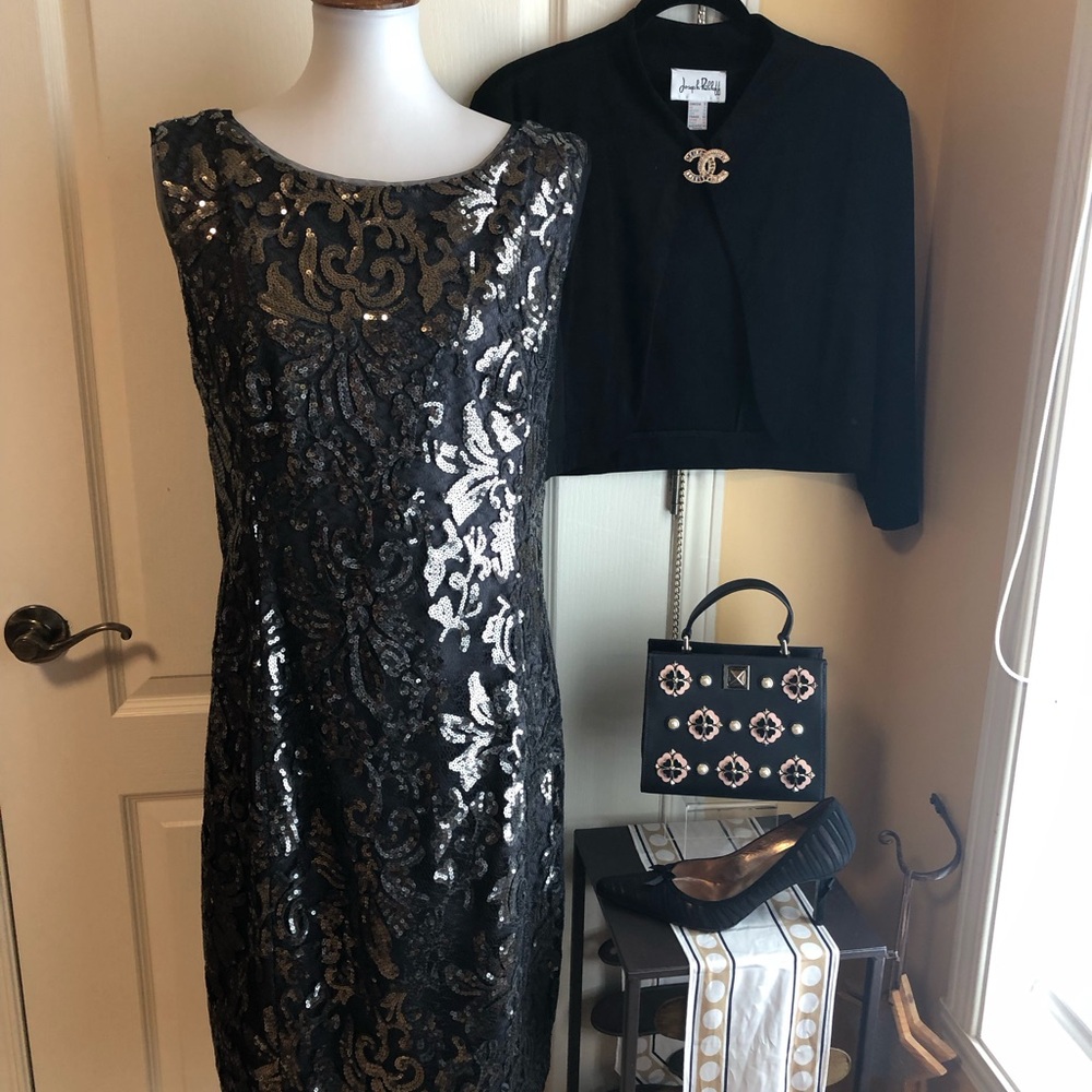 Bella  Black /silver Sequin sheath Dress